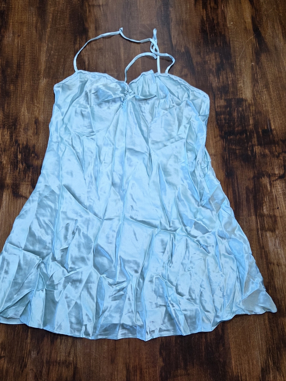 Vtg Victoria’s Secret Babydoll Y2K 100% Silk Slip Dress Light Blue S Vintage